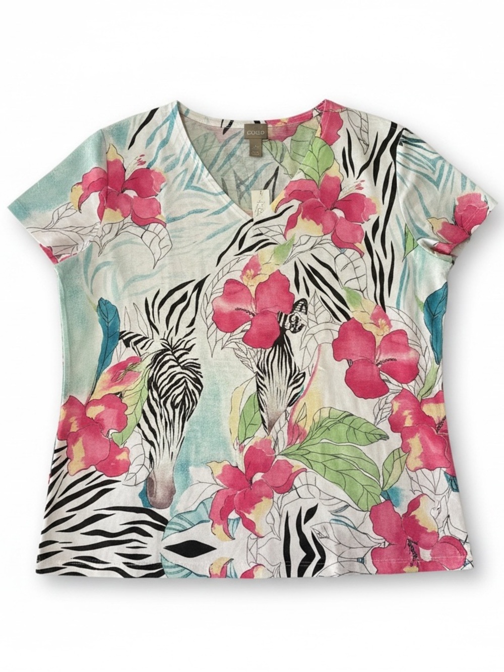 Chicos optical Zebra Hibiscus Raychel V Neck Tee NWT 3 (XL)-16